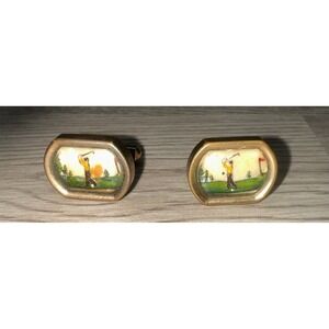 VINTAGE Gold-Tone Swank cufflinks Set Of Two. Golf Theme Hole In One Very Nice